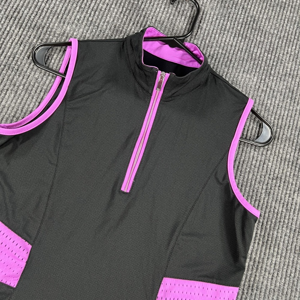 Tail Athletic Tank Top Womens Small Black Purple Sleeveless Zip Activewear Shirt